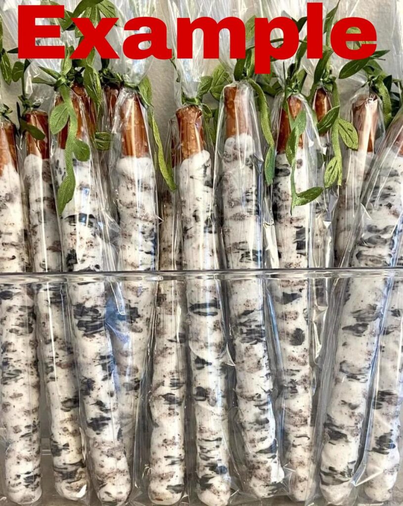 Eddie printer on dipped pretzel sticks Eddie printer on dipped pretzel sticks