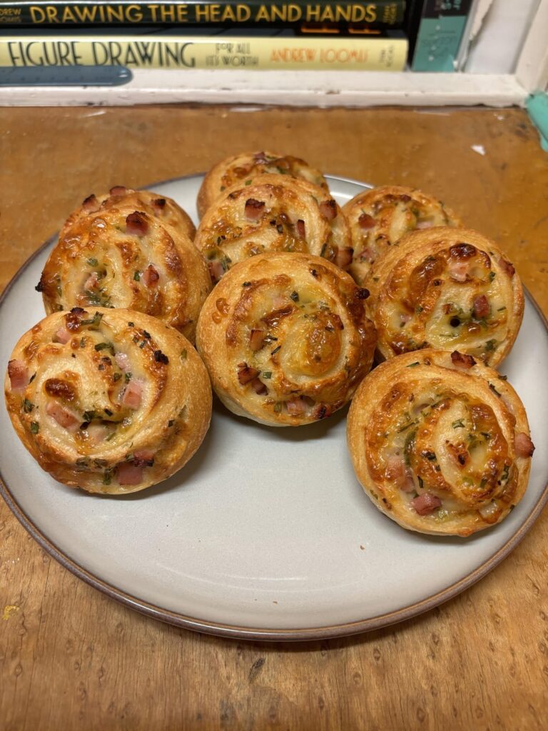 Ham, cheddar, and chive roll