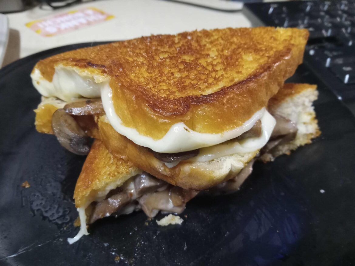 Midnight snack of grilled shrooms and havarti cheese