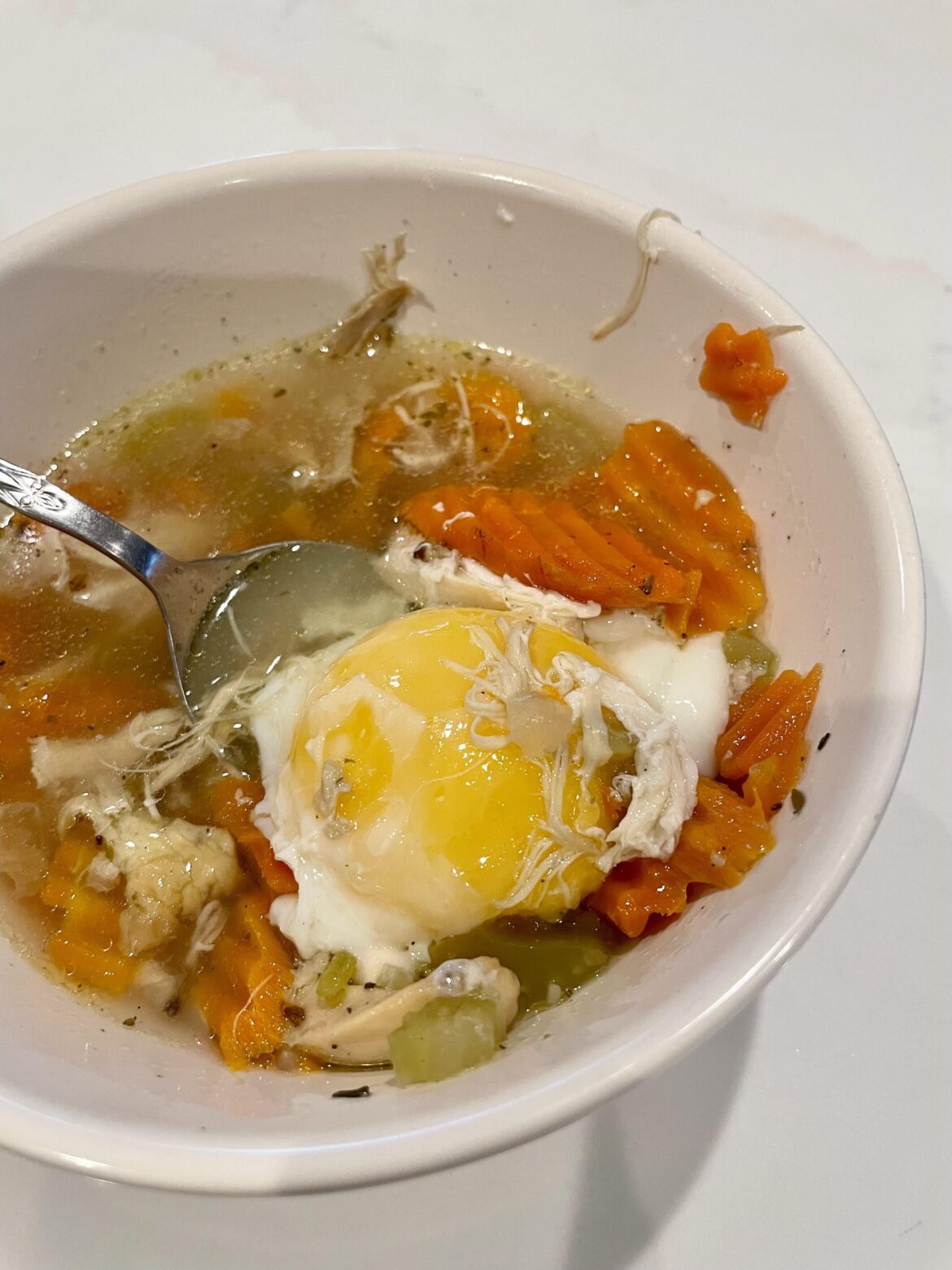 Chicken Carcass Soup with Poached Eggs (No Noodles Needed!)