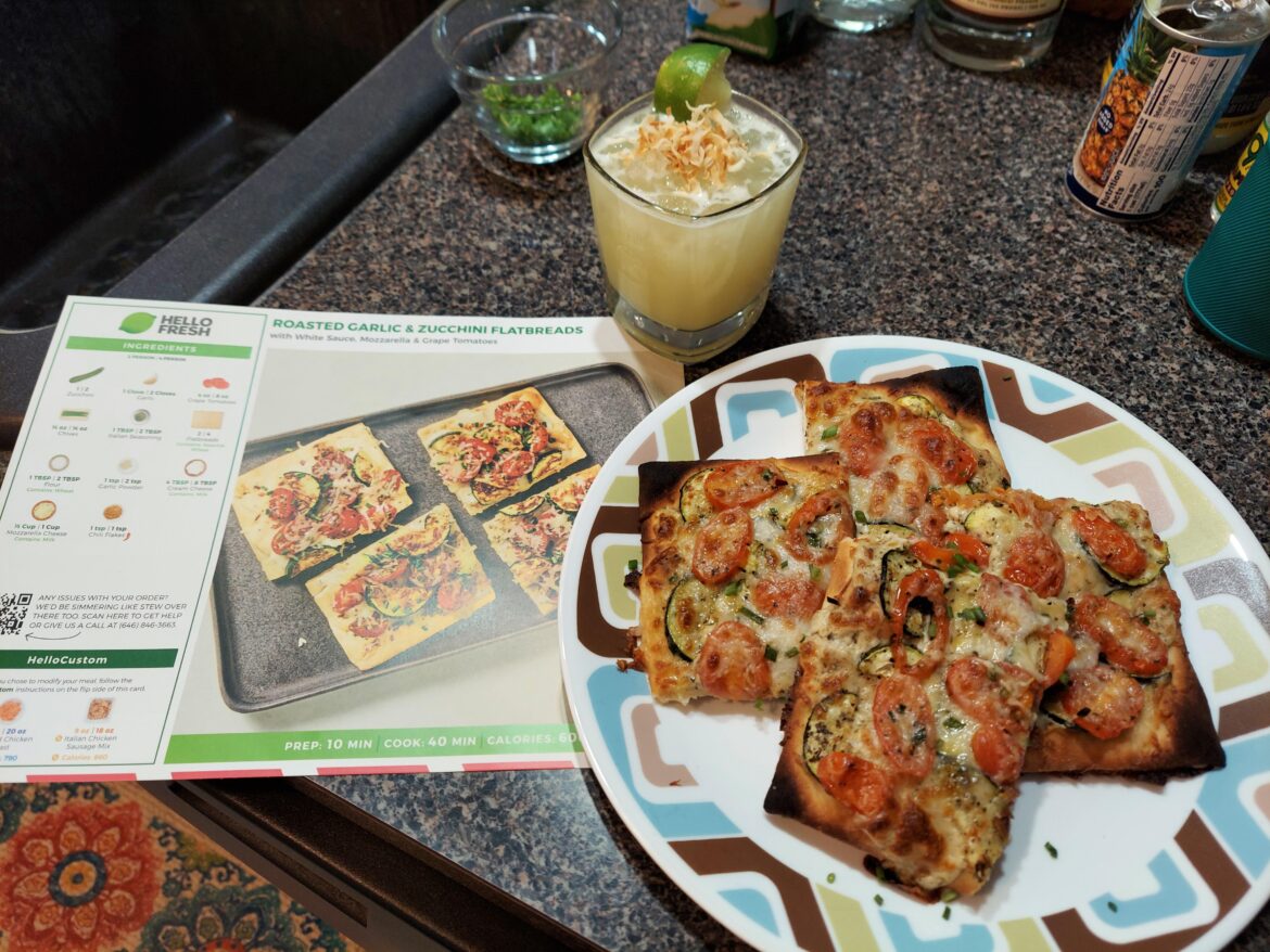 Roasted garlic and zucchini flatbread