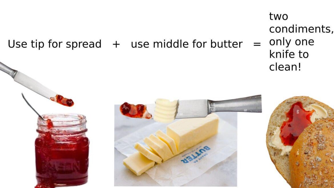 i discovered a new food efficiency hack today - one knife two spreads
