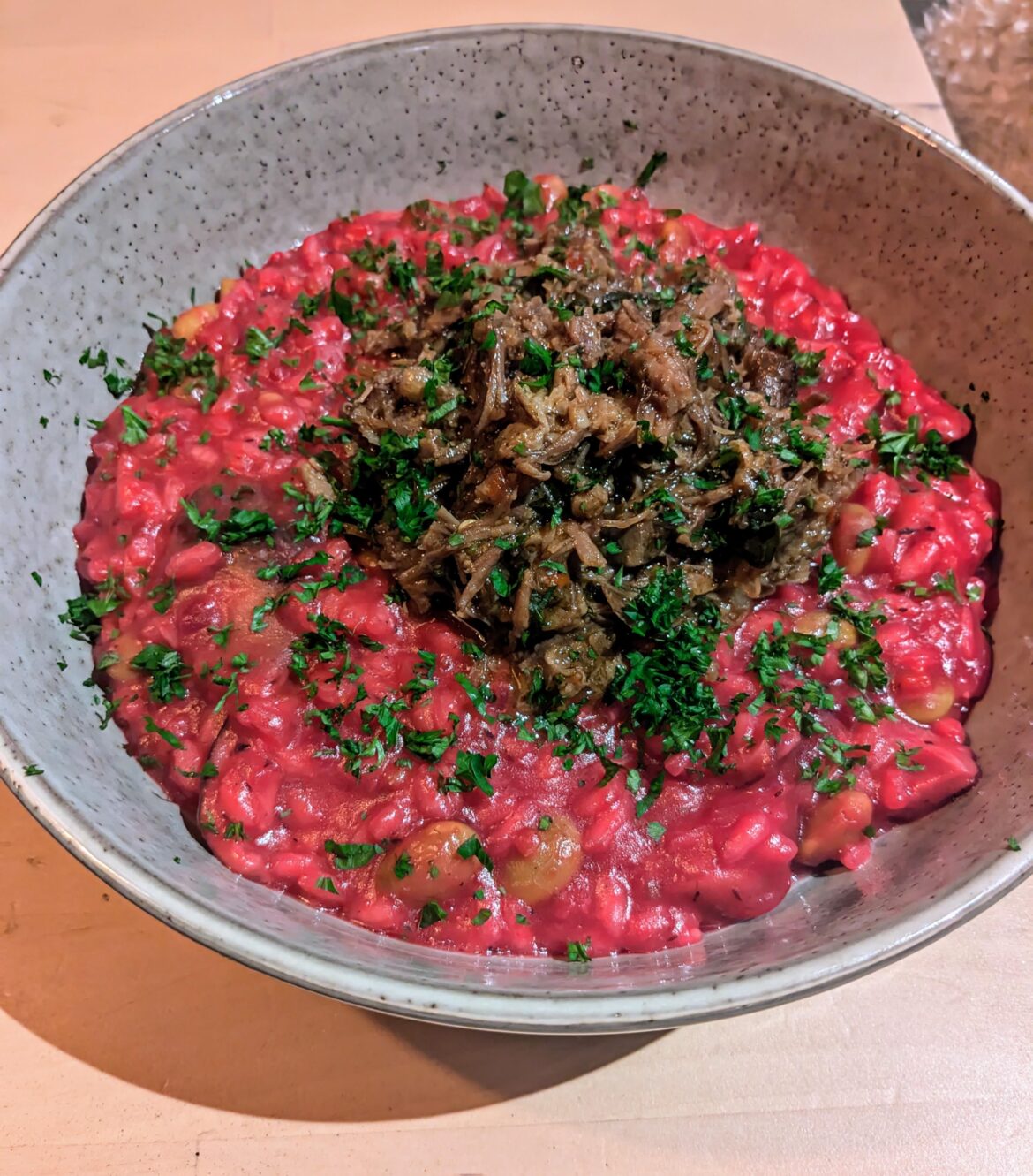 Beetroot and Edamame Risotto with Beef Short Rib
