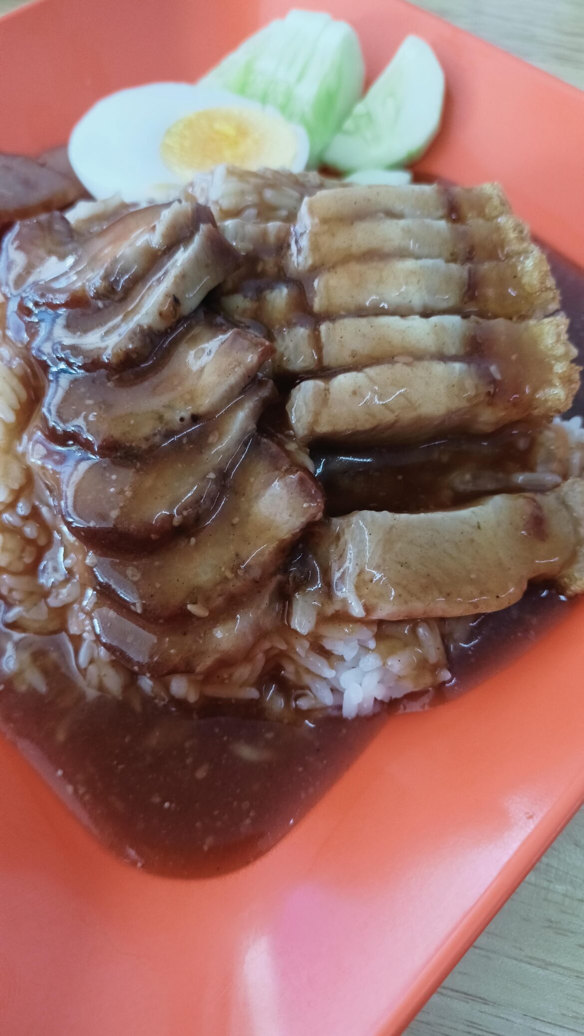 Crispy pork and red pork on rice