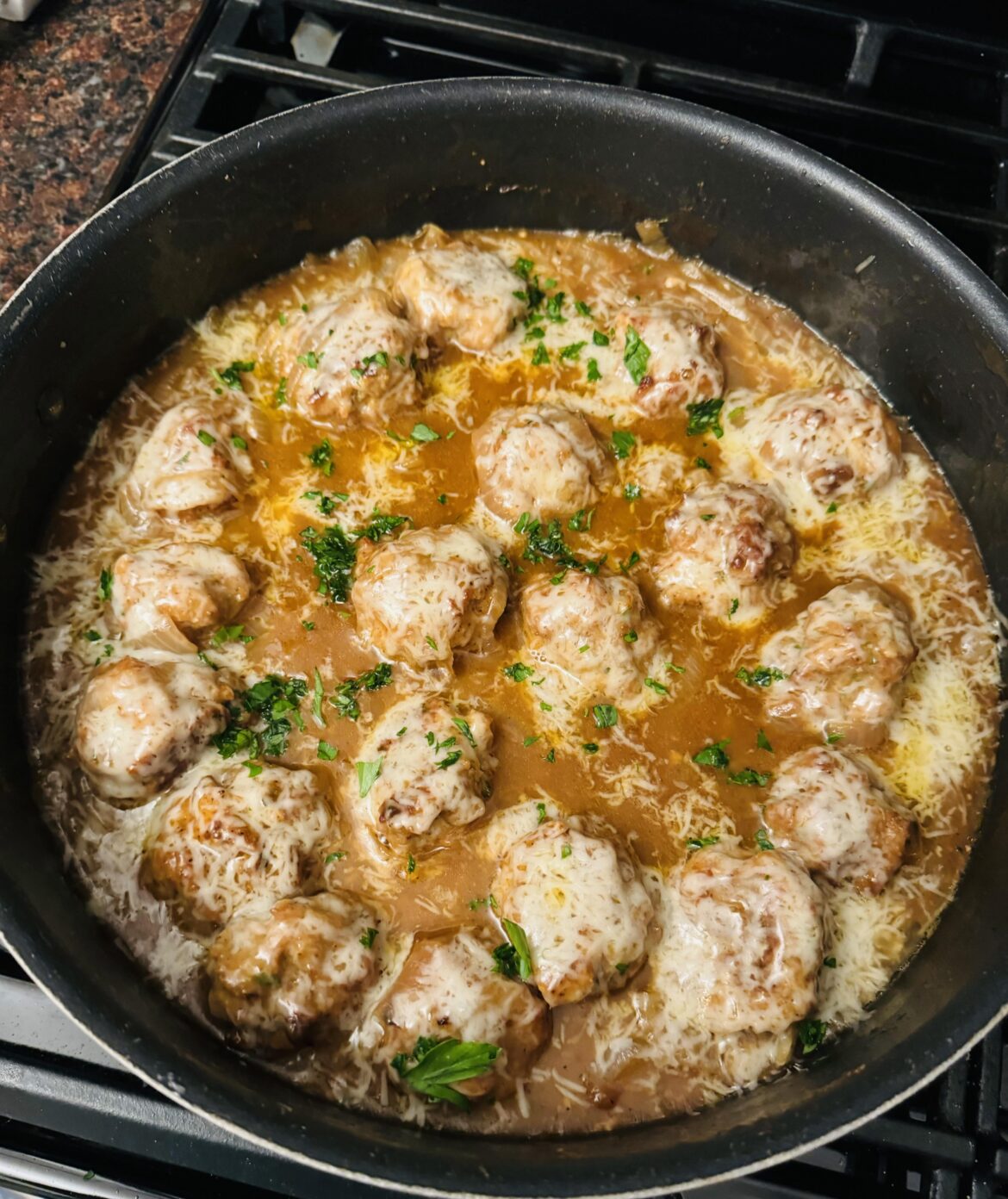 French onion meatballs