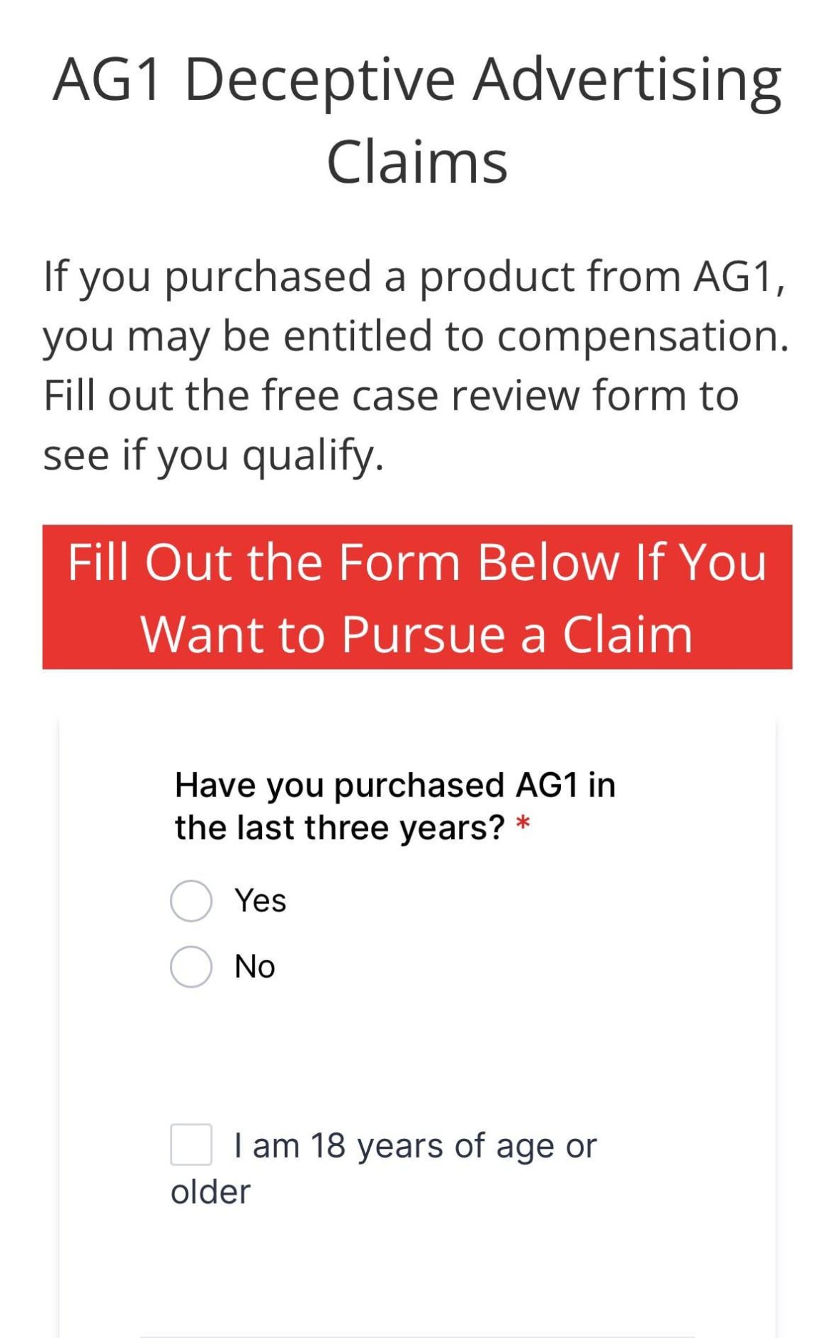 AG1 class action for deceptive marketing claims