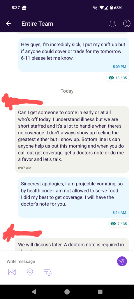 Over my bosses passive aggressive group chats