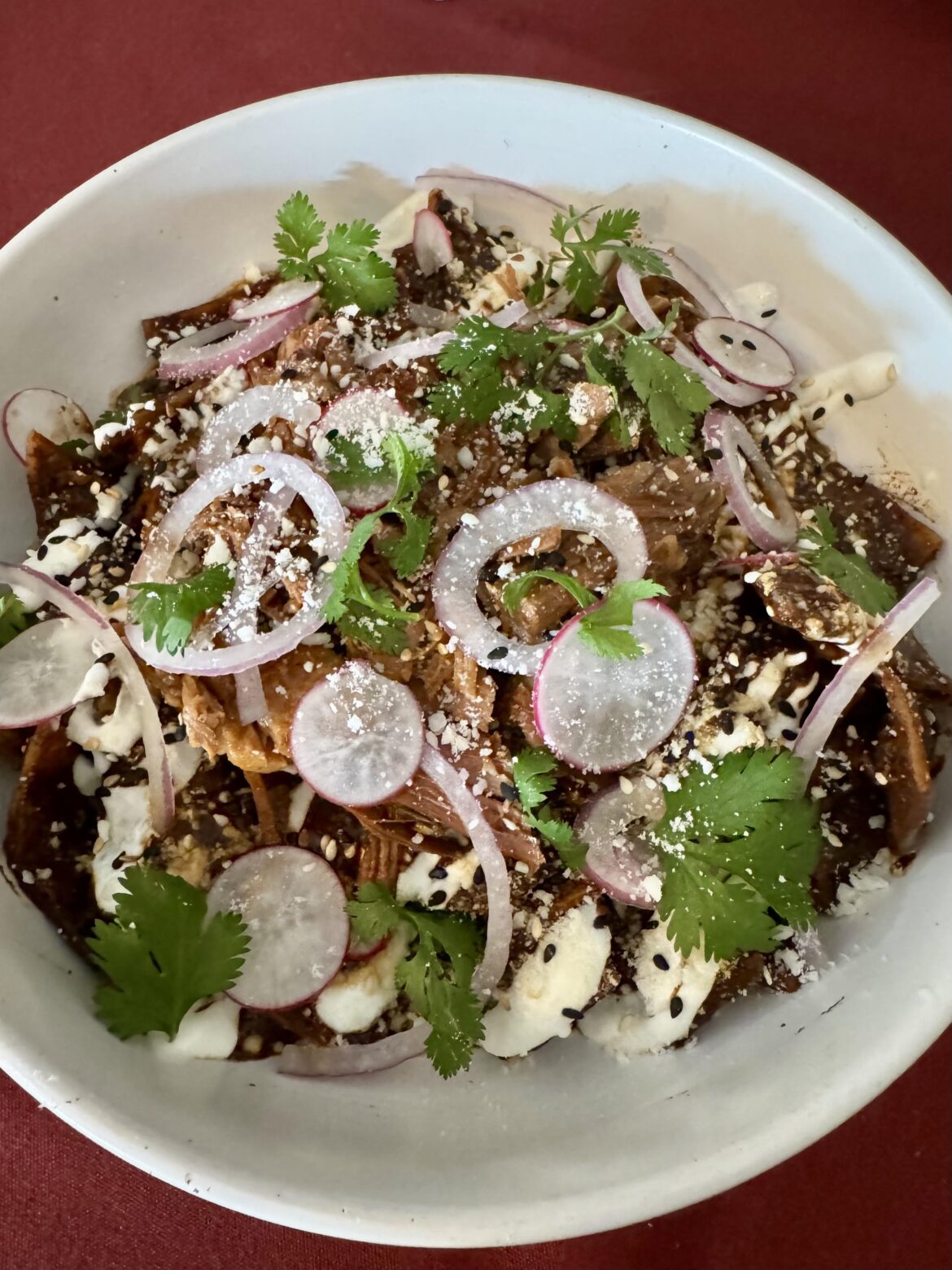 Still recovering from 2 nights ago? Mole chilaquiles can help.