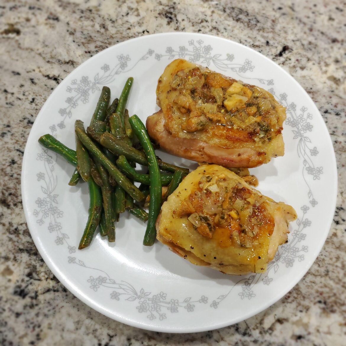 Chicken thighs with a chanterelle shallot sauce