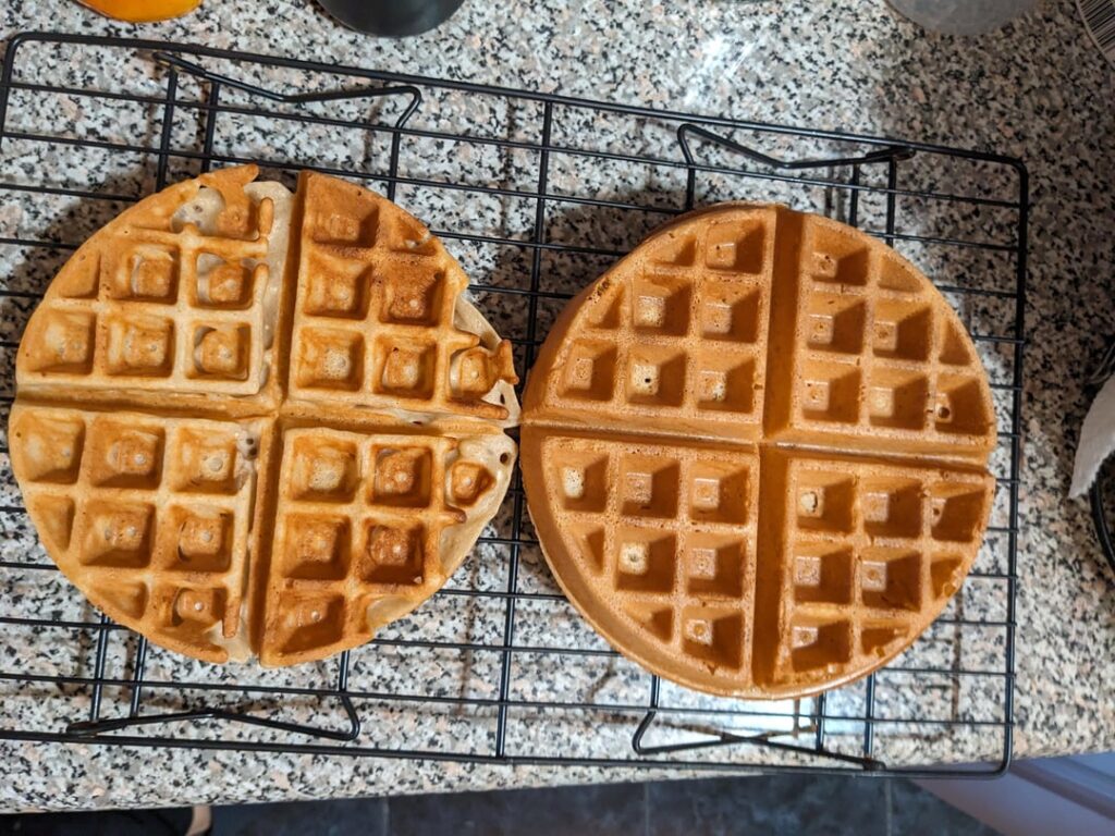 Forgot to add baking powder to my waffles this morning, before on the left and after on the right.