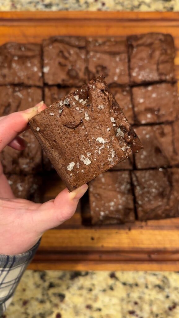 Salted sourdough discard dark chocolate brownies