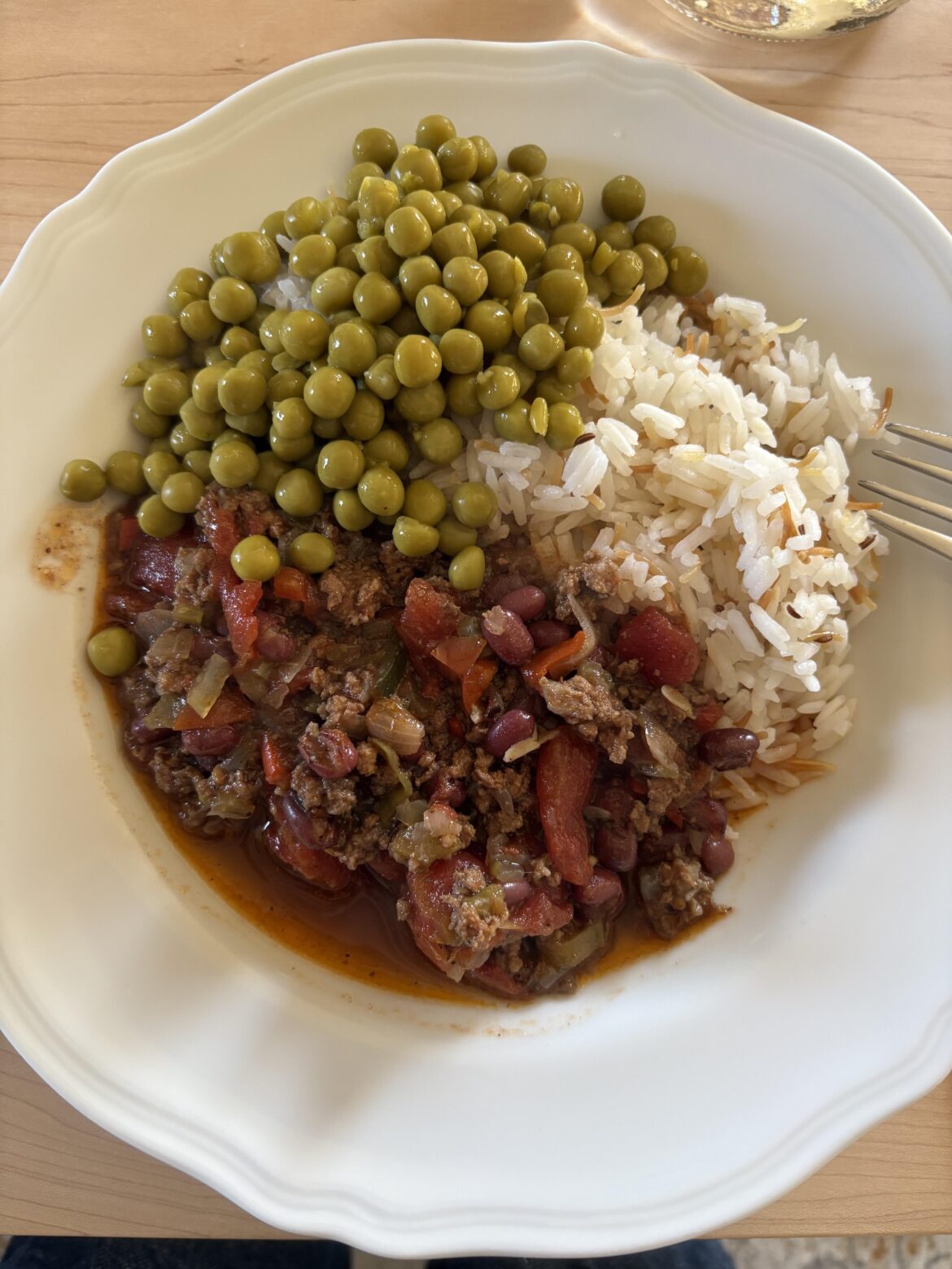 Minced sumac and cumin beef with adzuki beans, peas, and Egyptian rice