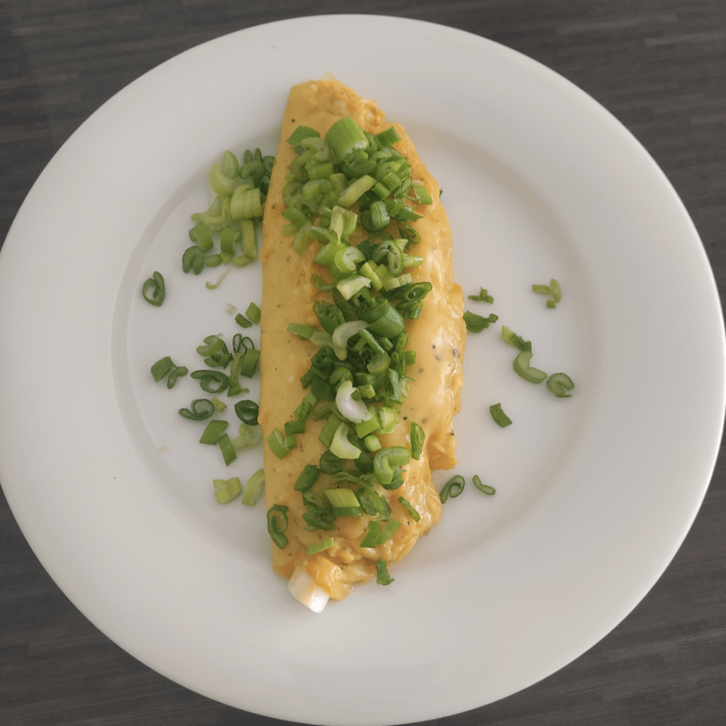 Green onions > chives on omelette