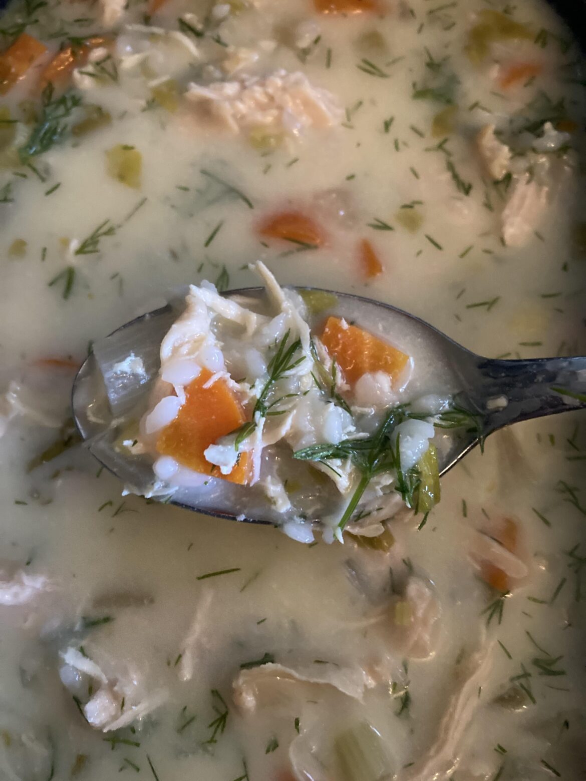 Avgolemono: Greek lemon chicken soup, but with “skinny rice” instead of orzo!