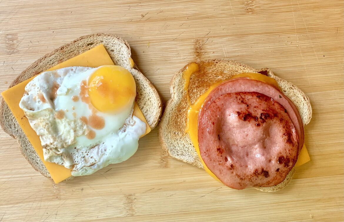 Fried Bologna and cheese with a fried egg
