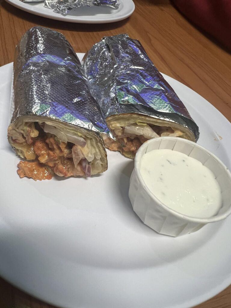 calories in chicken shawarma and fries?