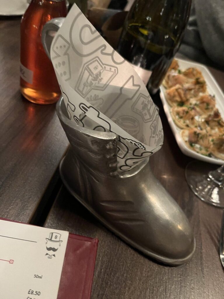 Cheese ball in Monopoly shoe.