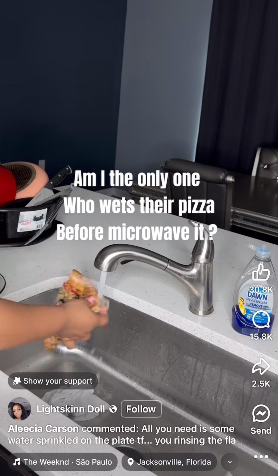 Pizza crime or no ? Running pizza under water before microwaving