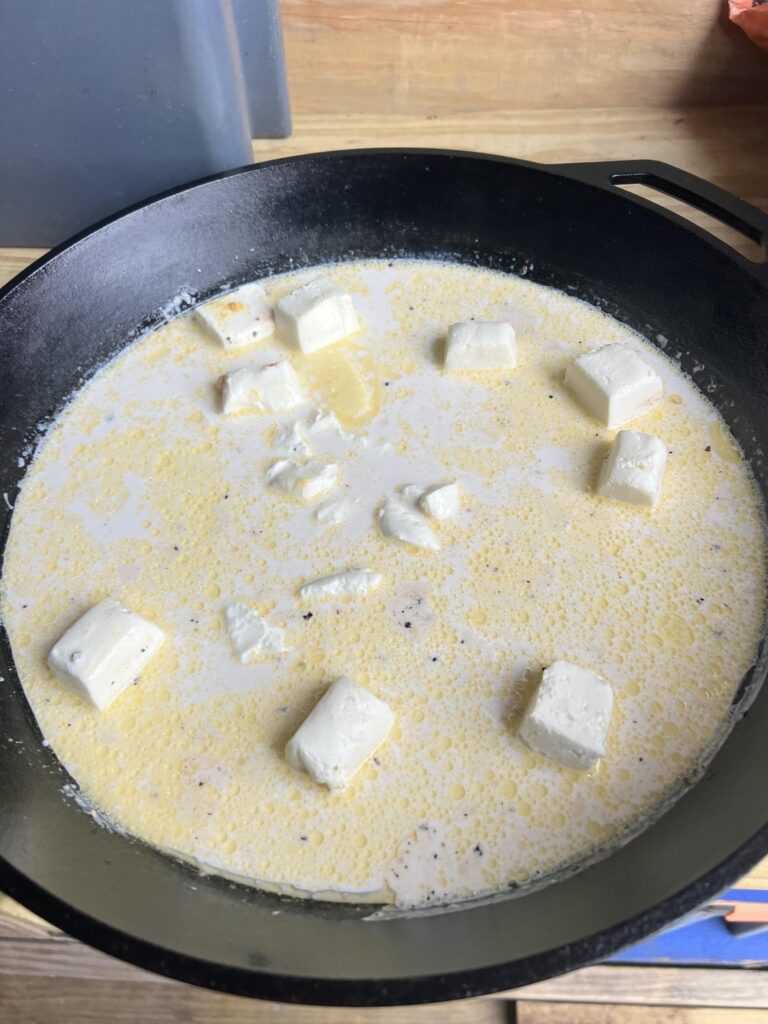 Hickory smoked three cheese mac & cheese with Ritz cracker crumble on top, followed by smoked pulled pork and Guy Fieri’s Hickory barbecue sauce.  Roasted veggies with seasoning and gonna put some cheese on top after.  “Three cheese mac & cheese smoked” recipe from Traeger on the app.