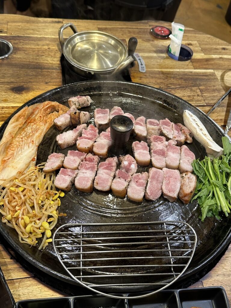 Korean smoked pork belly smoked over rice straw