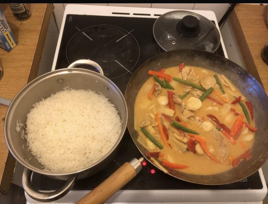 Homemade chicken red Thai curry and coconut rice. work lunch sorted for tomorrow. I hope the microwave police don’t get me.