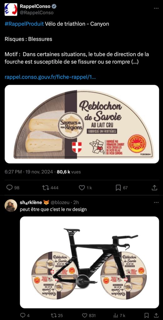 Product Recall - Triathlon Bike - Risks: Reblochon Cheese