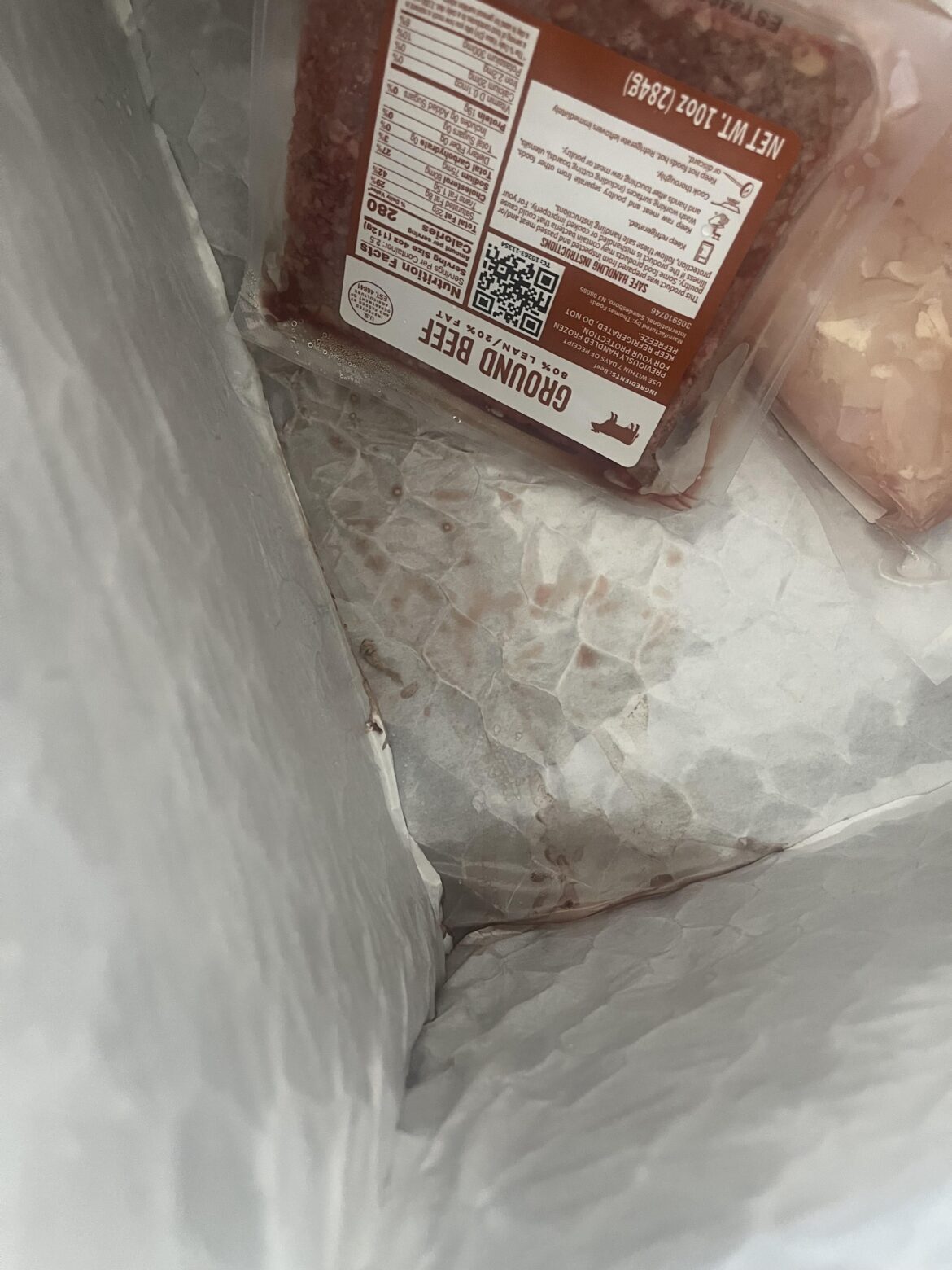 Leaky ground beef in packaging