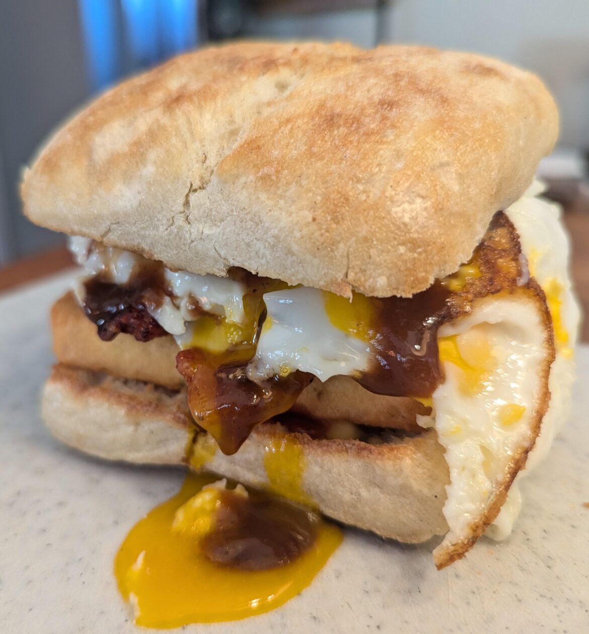 Saturday Breakfast Sambo. Irish Bacon, Egg and Potato Waffle