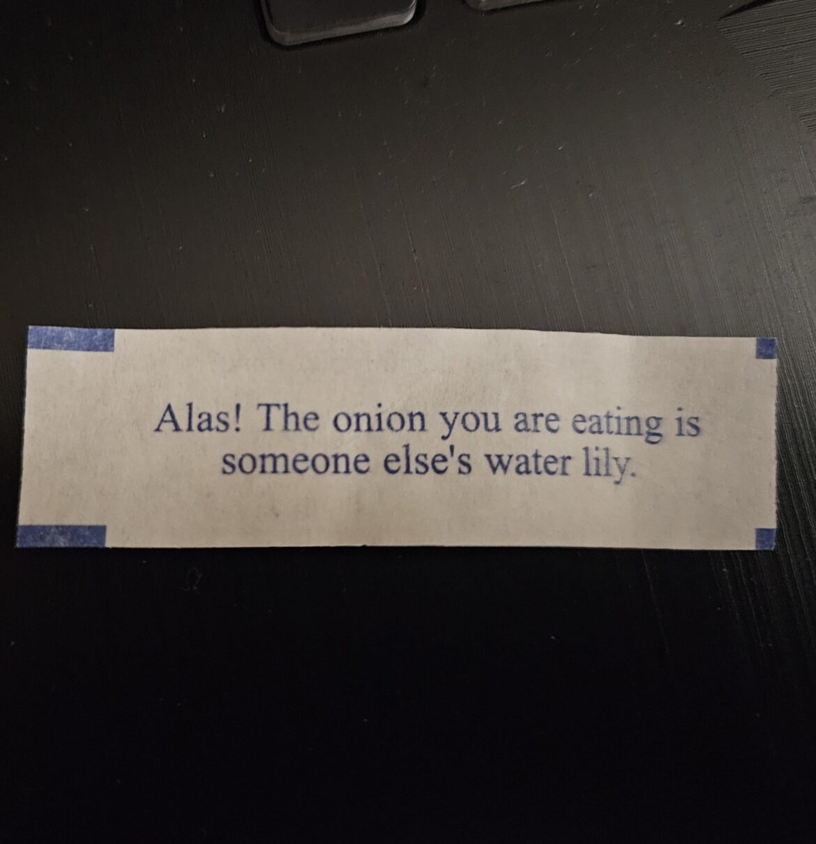 I have no idea what this fortune means, but it insinuates I'm eating an onion, so I'll take that as a win.