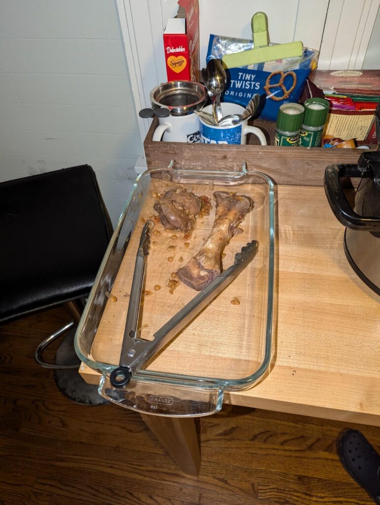 I slow cooked an uncured ham bone with lentils. Bone before and after