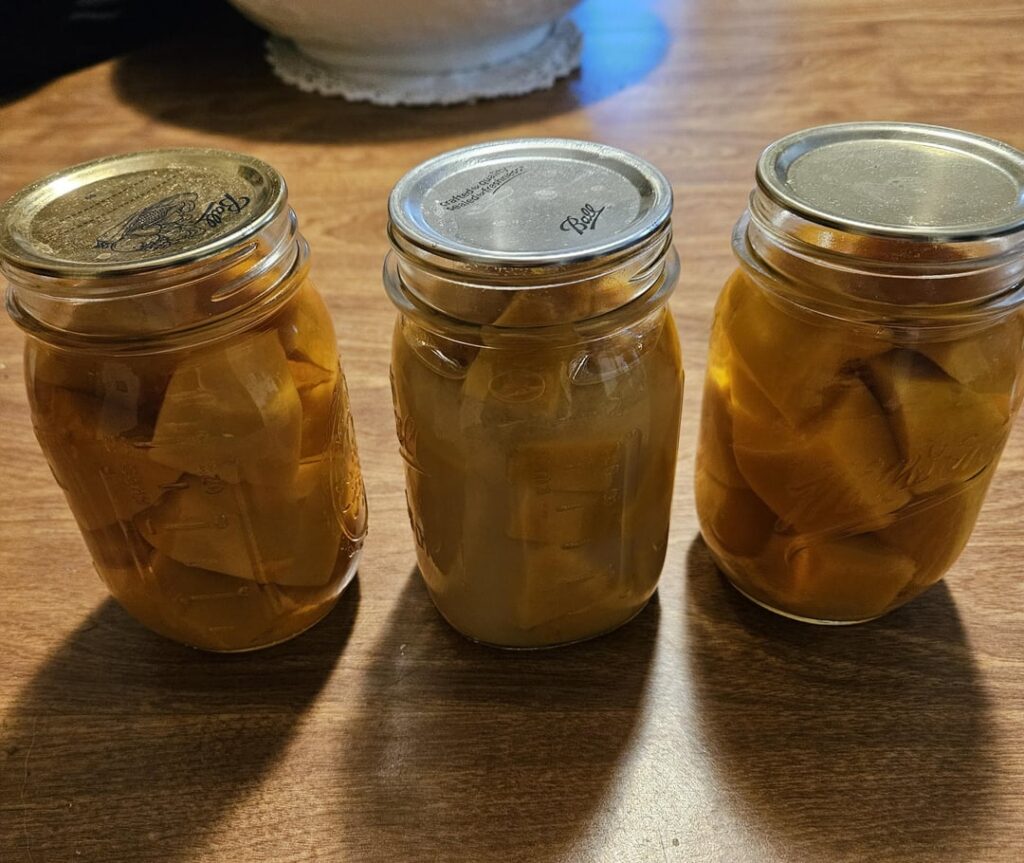 Some jars of squash are cloudy.