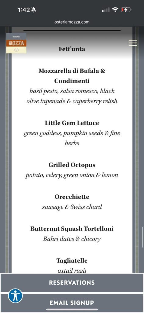 Osteria Mozza Preset Family Menu?