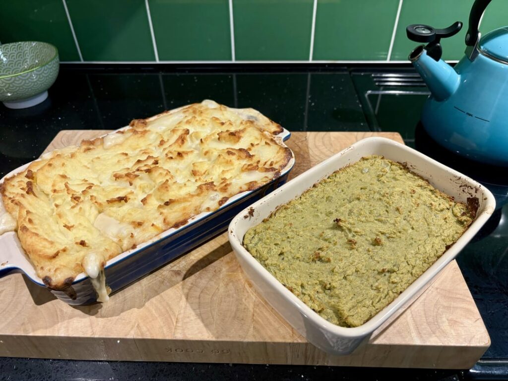 Fish pie with a side of green pea mash
