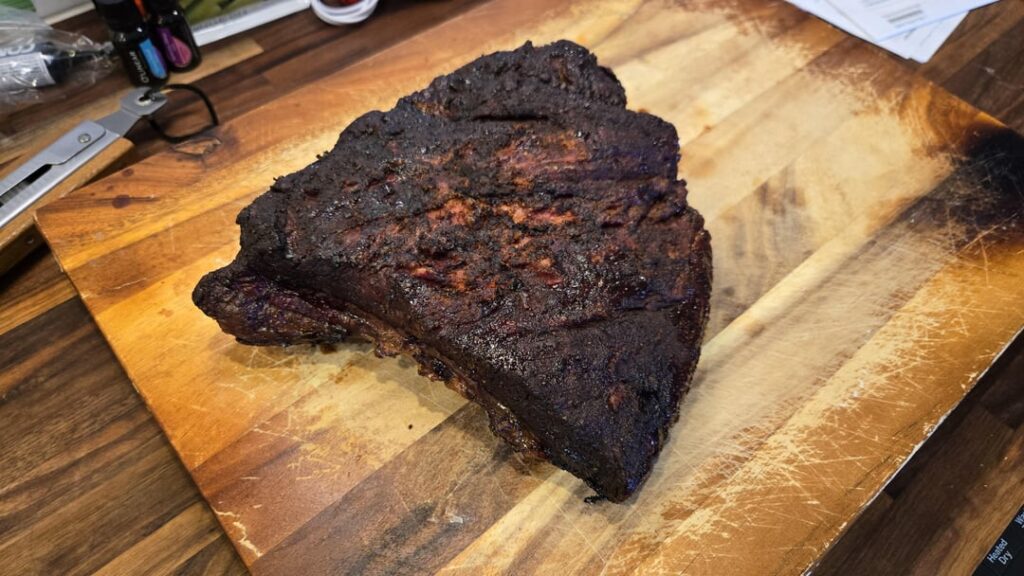 First brisket. Delicious, but top half was dry and bottom half was moist. Not sure why.