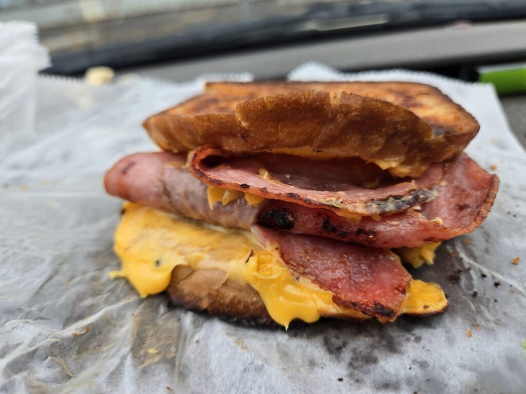 Grilled cheese w slices of taylor ham from a food truck here in Port Newark NJ