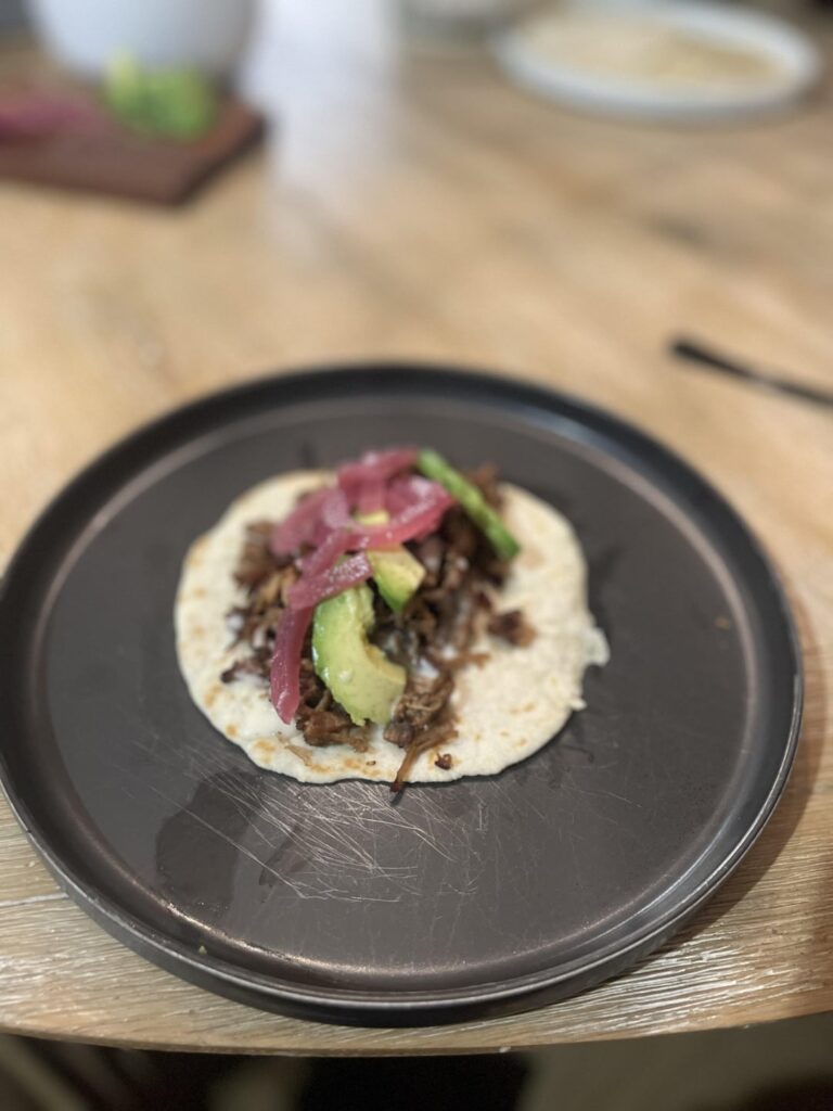 Carnitas - Porkbutt - 165 degrees, 20 hours, shred, and blackstone!