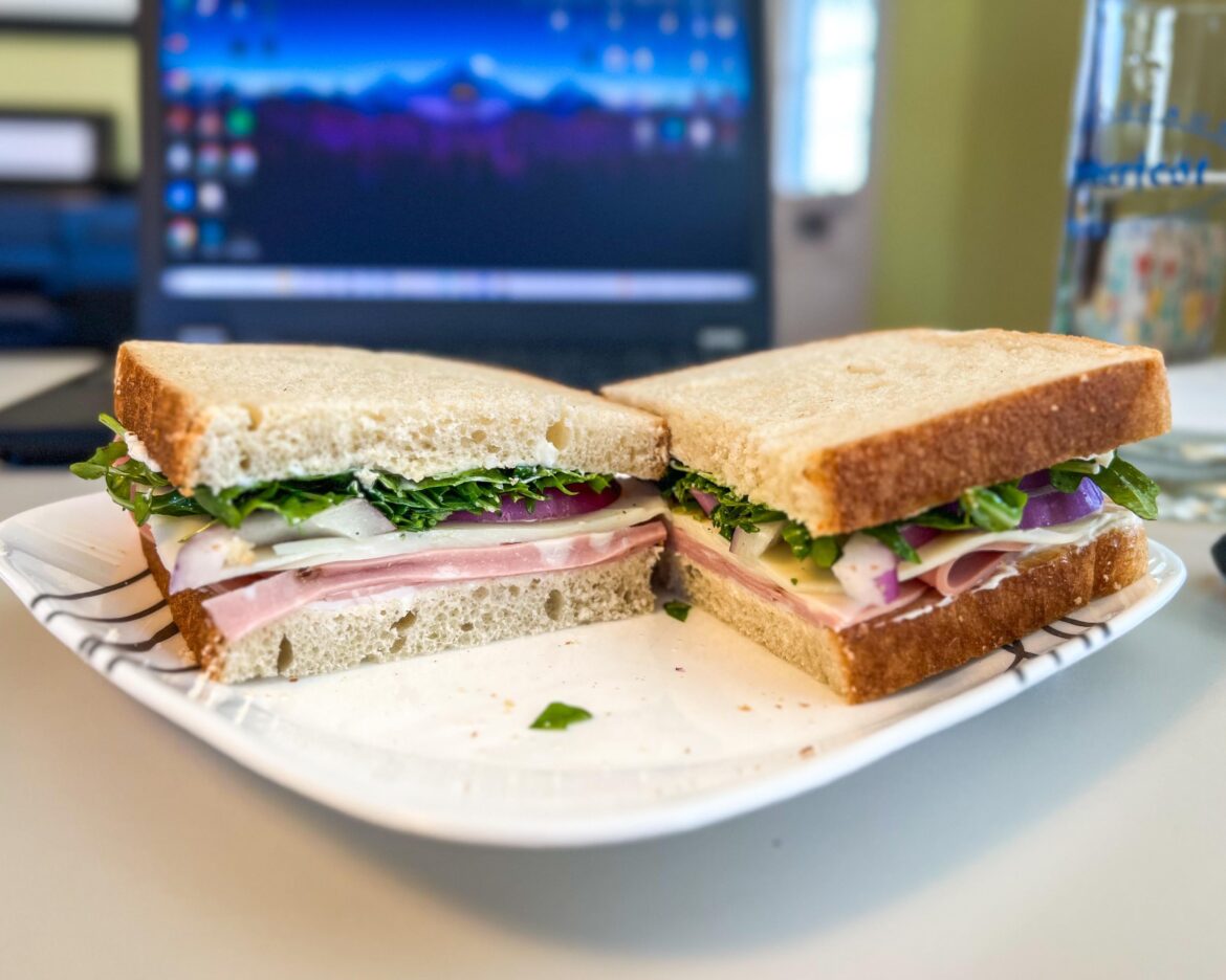 Mortadella sandwich on sourdough. Early lunch