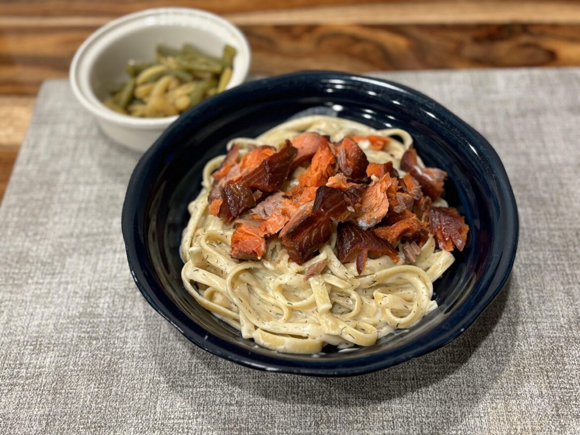 Smoked Salmon, Lemon Pepper Garlic Dill Parmesan Fettuccine with Green Beans