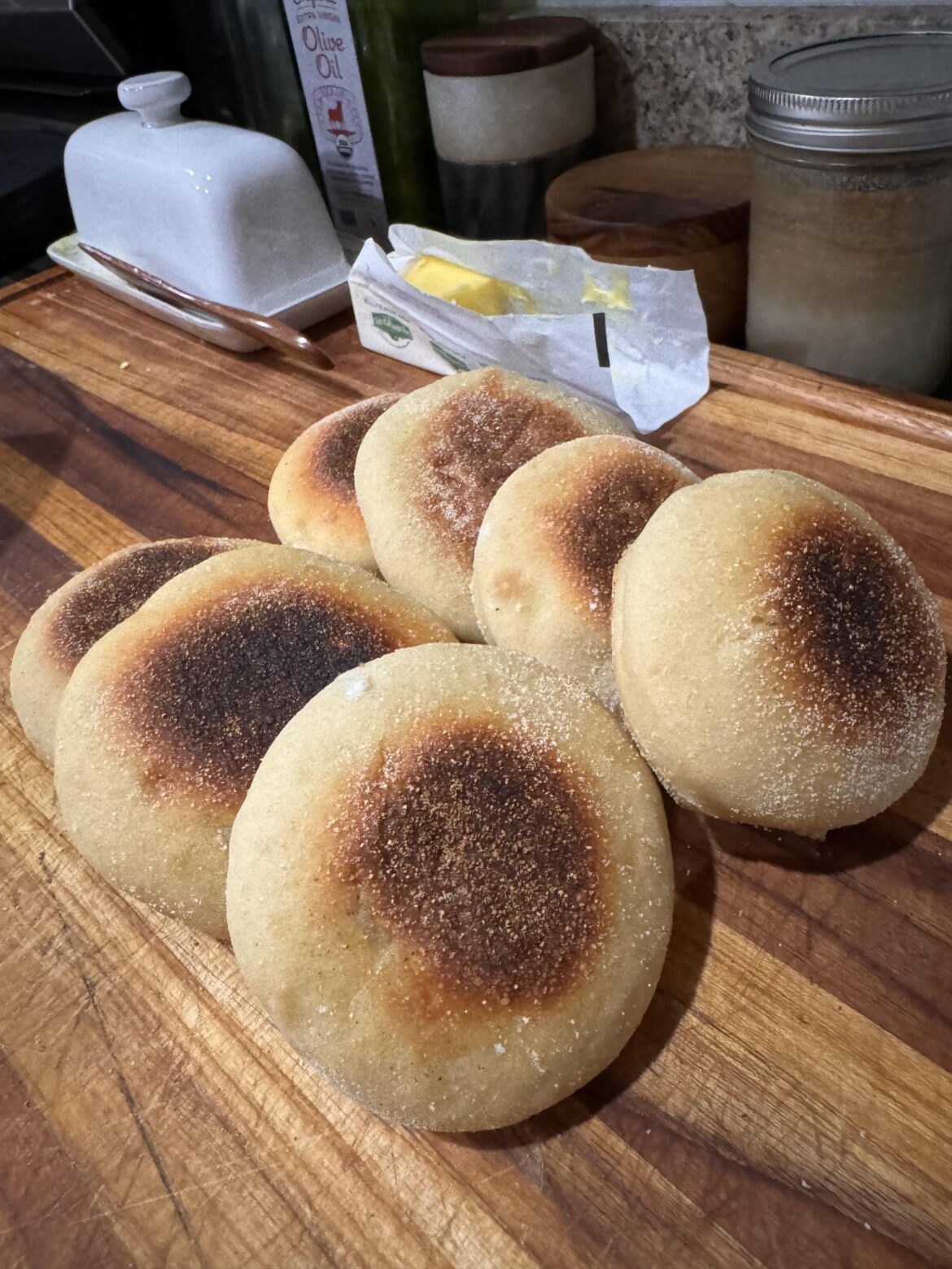 100% einkorn English muffins. Taste is great!