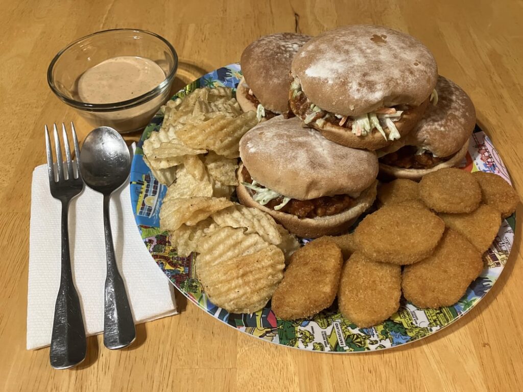 Sloppy Joes! Homemade coleslaw, onions, and chipotle Bitchin Sauce
