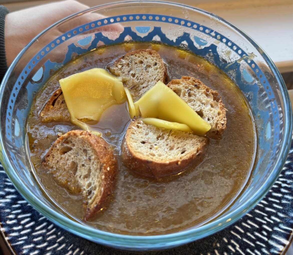 Homemade vegan French onion soup