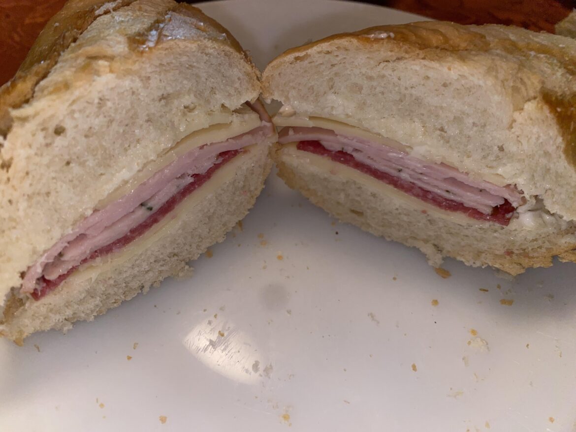 Just a simple turkey, salami and gouda baguette. With mayo 🙂