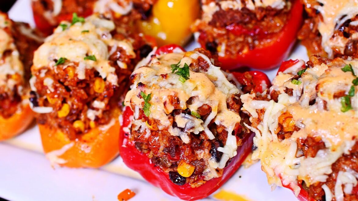 How to Make Stuffed Bell Peppers - Easy Cheesy Beef and Rice Stuffed Peppers Recipe