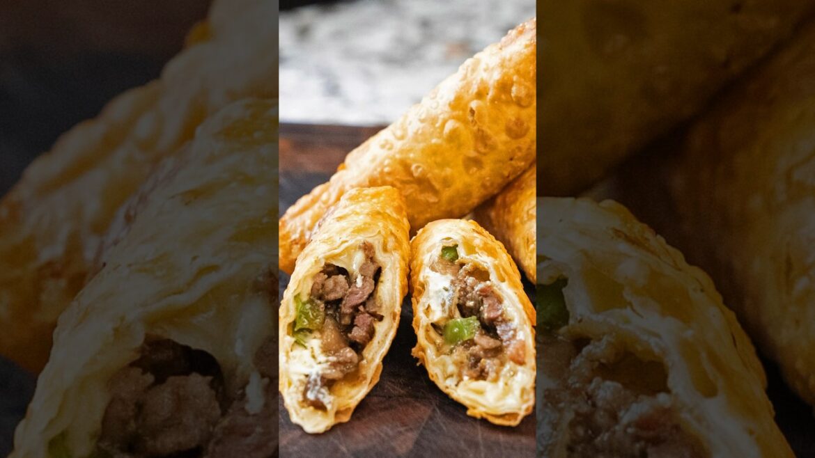 Philly Cheesesteak Egg Rolls? Yes sir! Quick and perfect for your next party! #PhillyCheesesteak