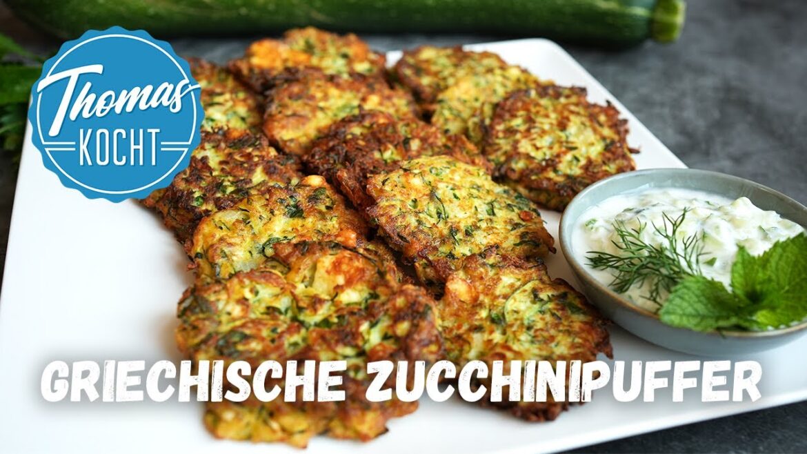 Griechische Zucchinipuffer mit Tzatziki - Kolokithokeftedes