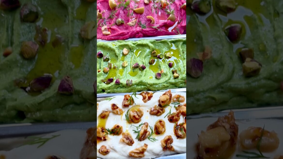 Green Goddess Dip, Beetroot Hummus & Whipped Feta with hot honey walnuts. #dips #recipe #lifelessons