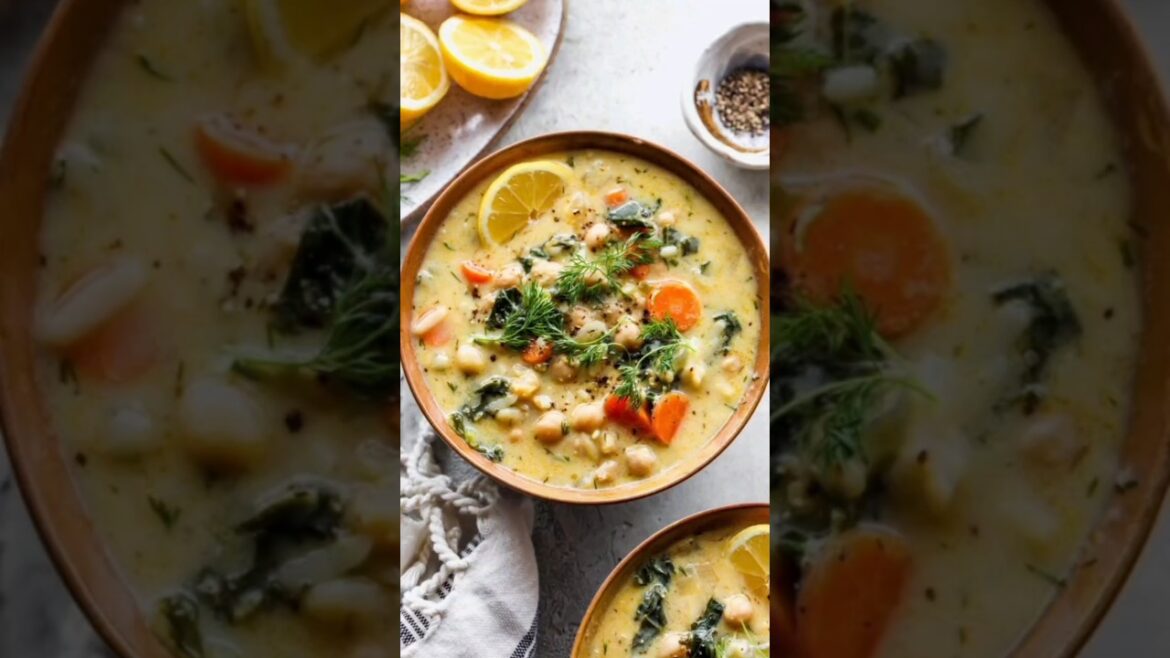 Lemony Greek Chickpea Soup | Healthy & Hearty Avgolemono-Inspired Recipe #shorts #vegansoup