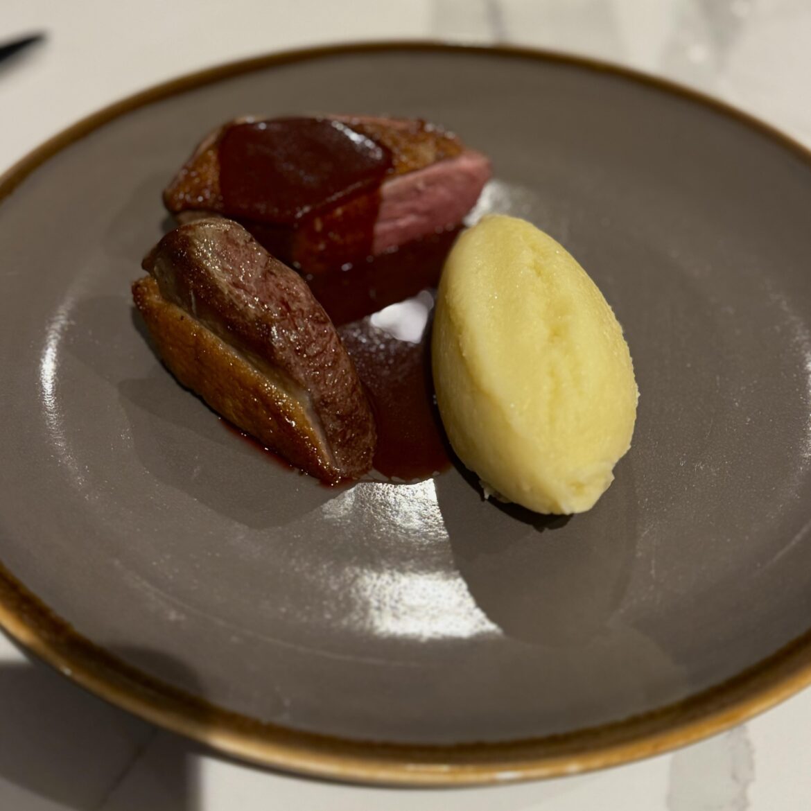 Duck Breast, Duck fat Mash and Blackberry jus