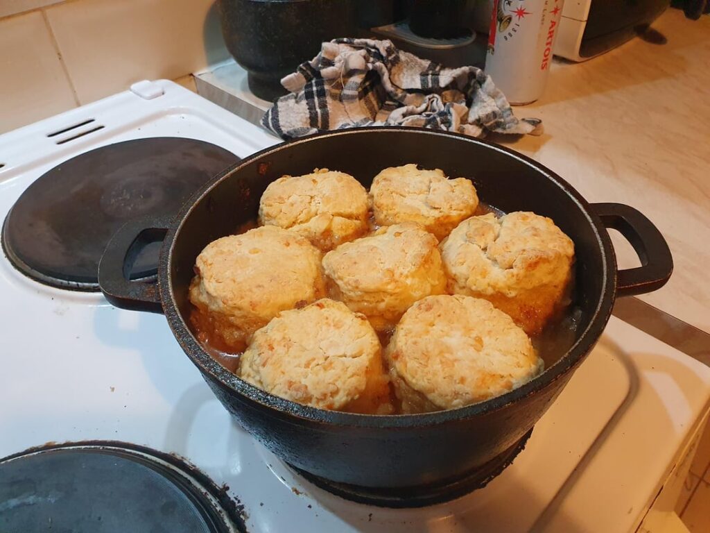 Minced beef cobbler.