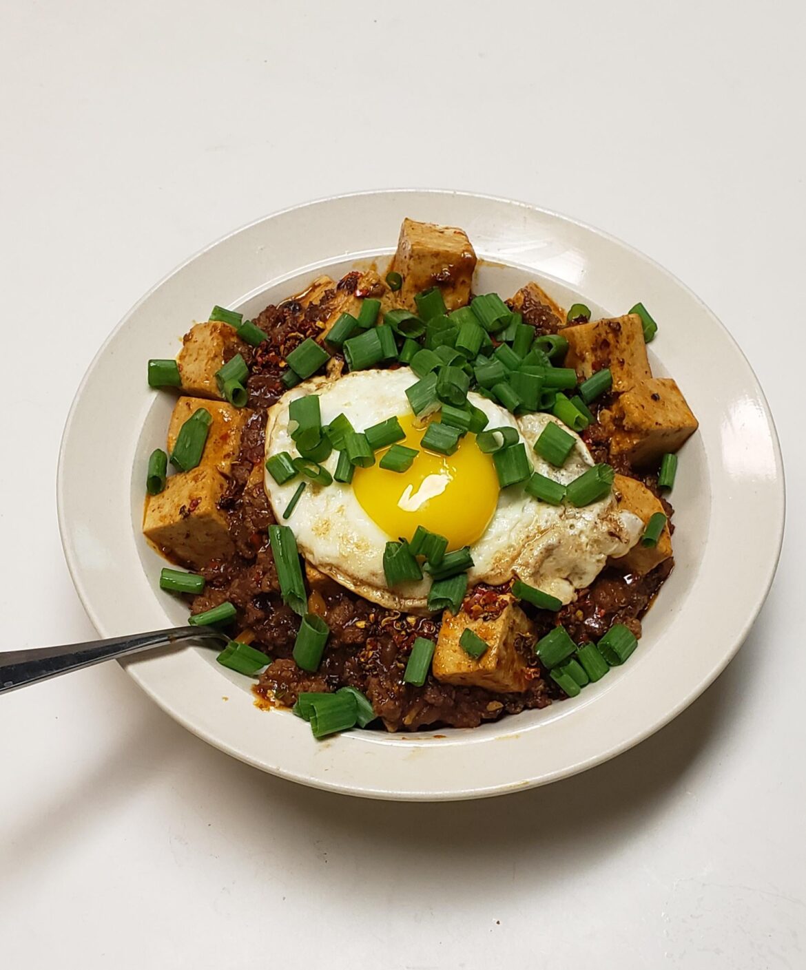 Made mapo tofu. The egg really brings the dish together.